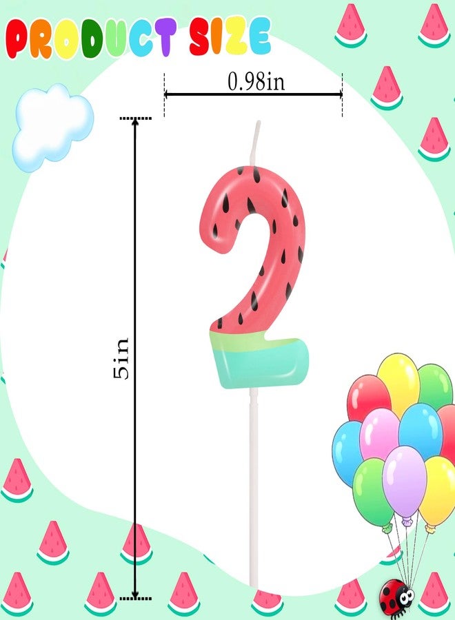 ElekFX Watermelon Number 2 Candle, Watermelon Birthday Decorations, Cute Cake Topper for Baby Girl Boy 2nd Birthday & Fruit Party - Image 2